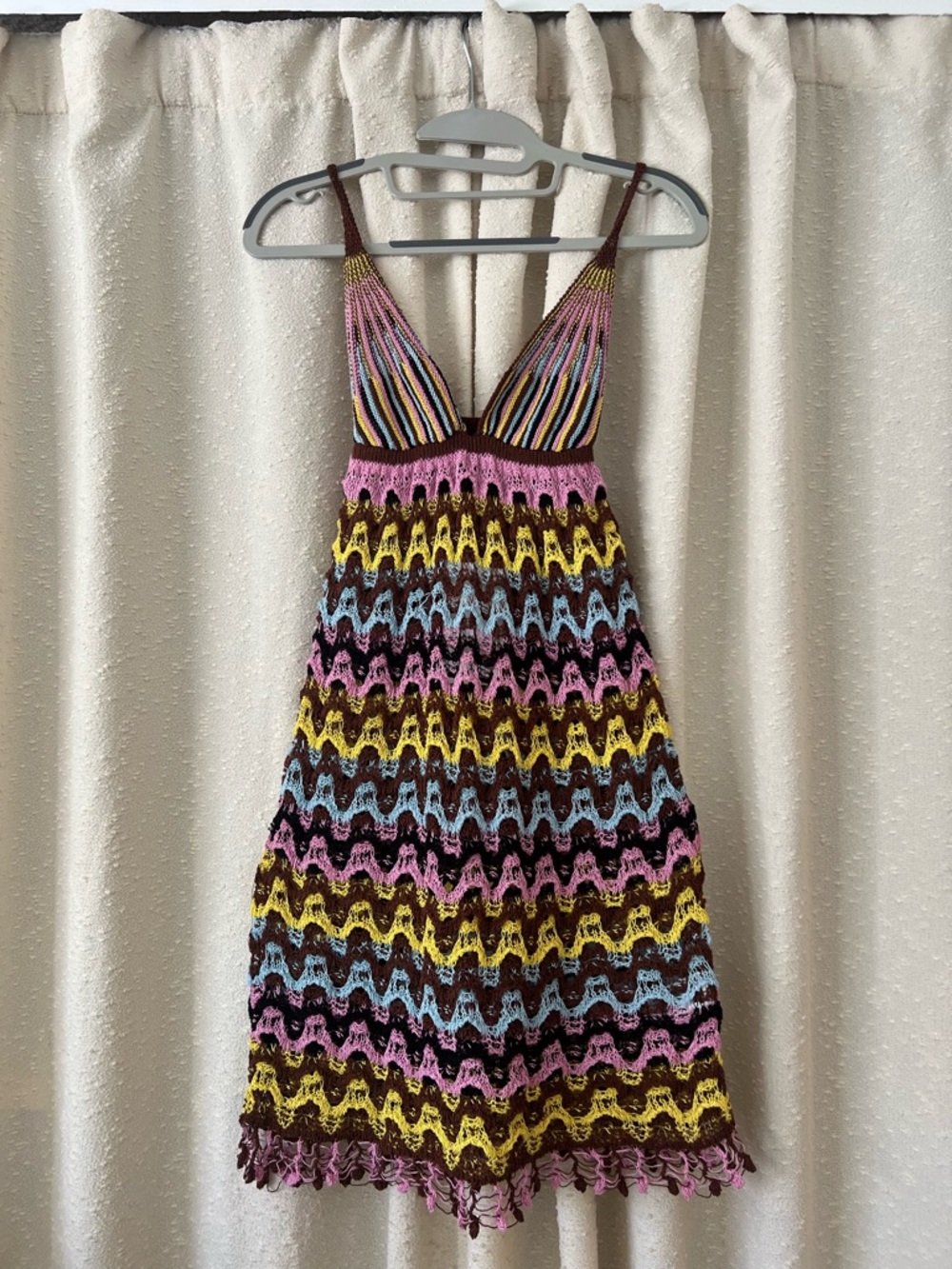 Zara Crochet Knit Mini Dress in Pink, Yellow, Blue, Brown